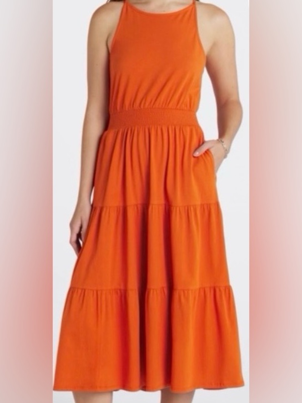 Market & Spruce Vibrant Orange Tiered Maxi Dress
